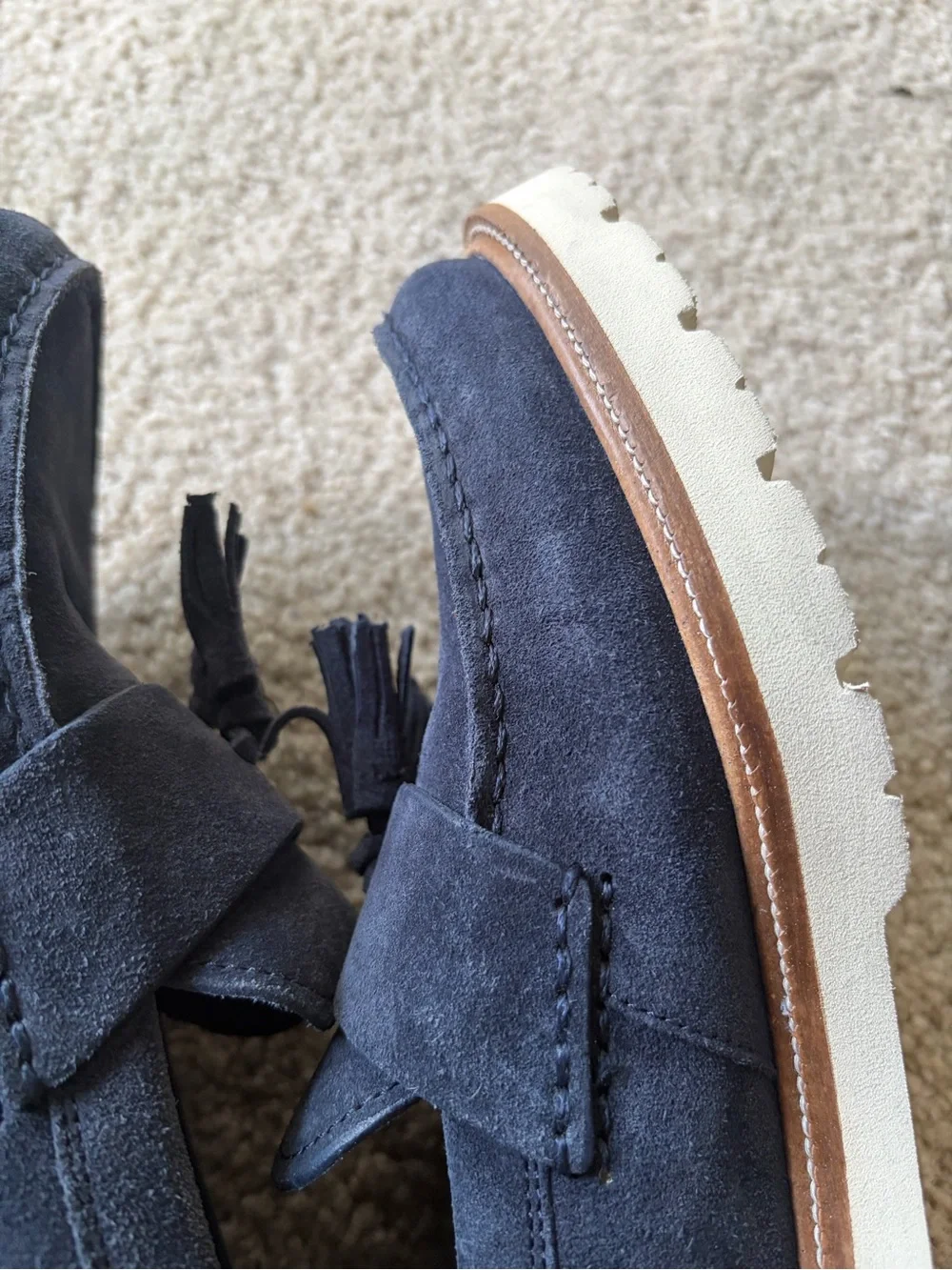 Cole haan American classic man made leather blue suede tassels loafers size 10